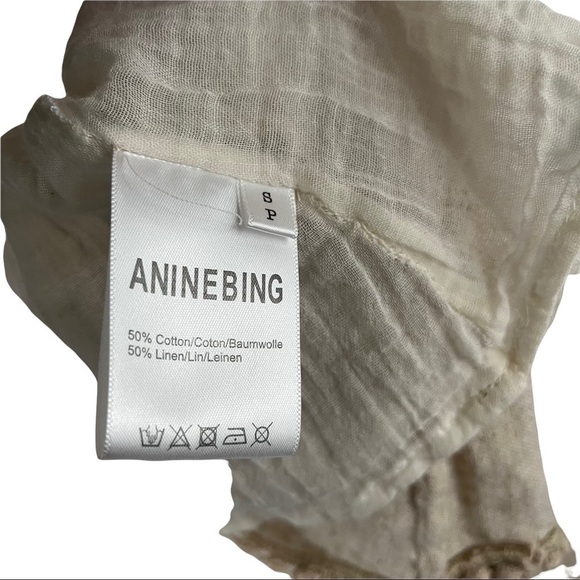 ANINE BING Neutral Linen Cotton Eyelet Lace Trim Dress - Picture 9 of 11